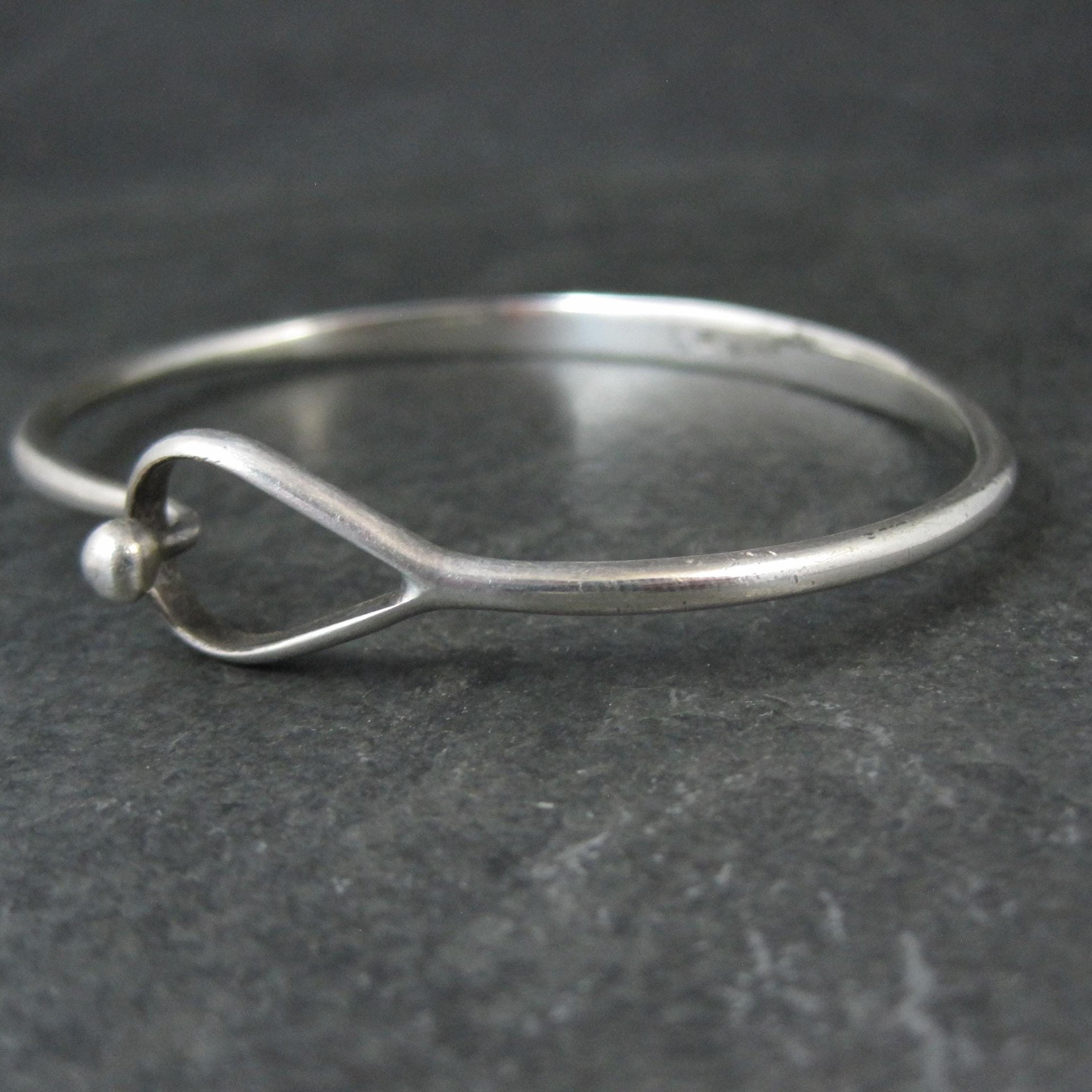 Vintage Sterling Silver Bangle Bracelet Eye & Hook Clasp 7.25"