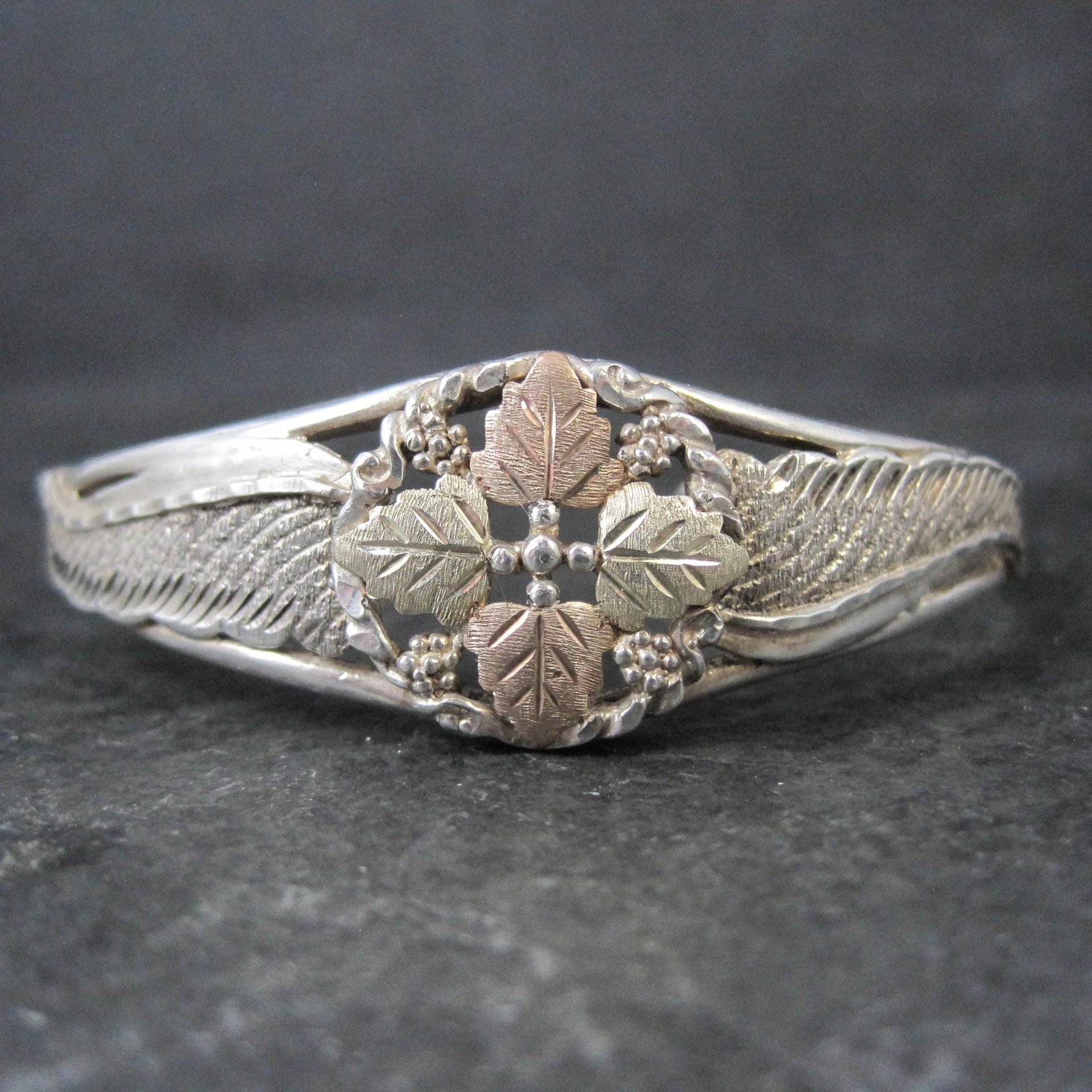 Vintage Mount Rushmore Black Hills Gold & Silver Cuff Bracelet 6"