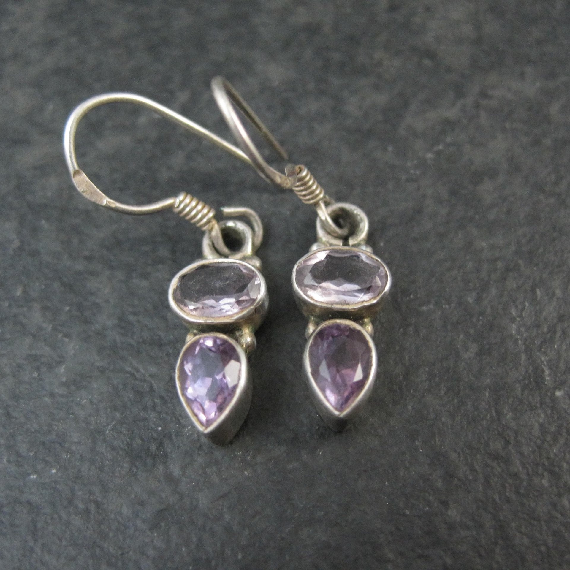 Dainty Pink & Purple Amethyst Earrings Sterling Silver
