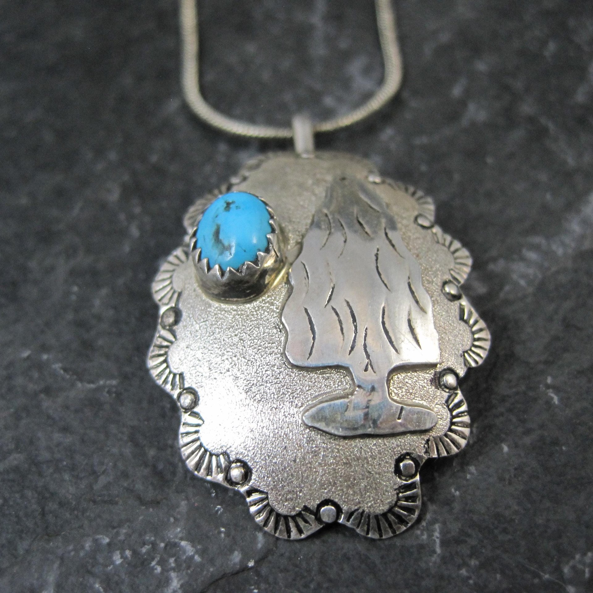 Southwestern Turquoise Arrowhead Pendant Necklace Vintage Sterling Silver