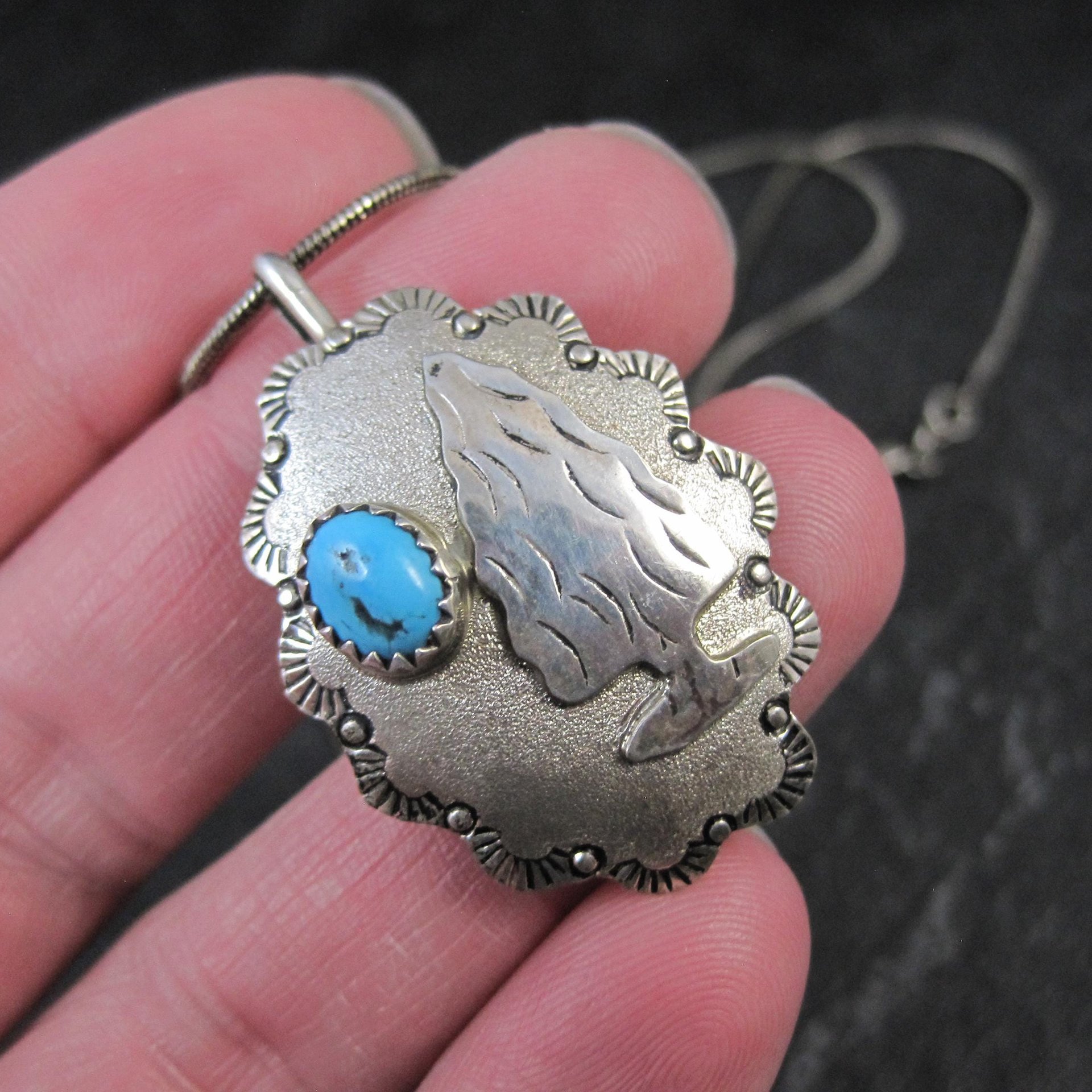 Southwestern Turquoise Arrowhead Pendant Necklace Vintage Sterling Silver