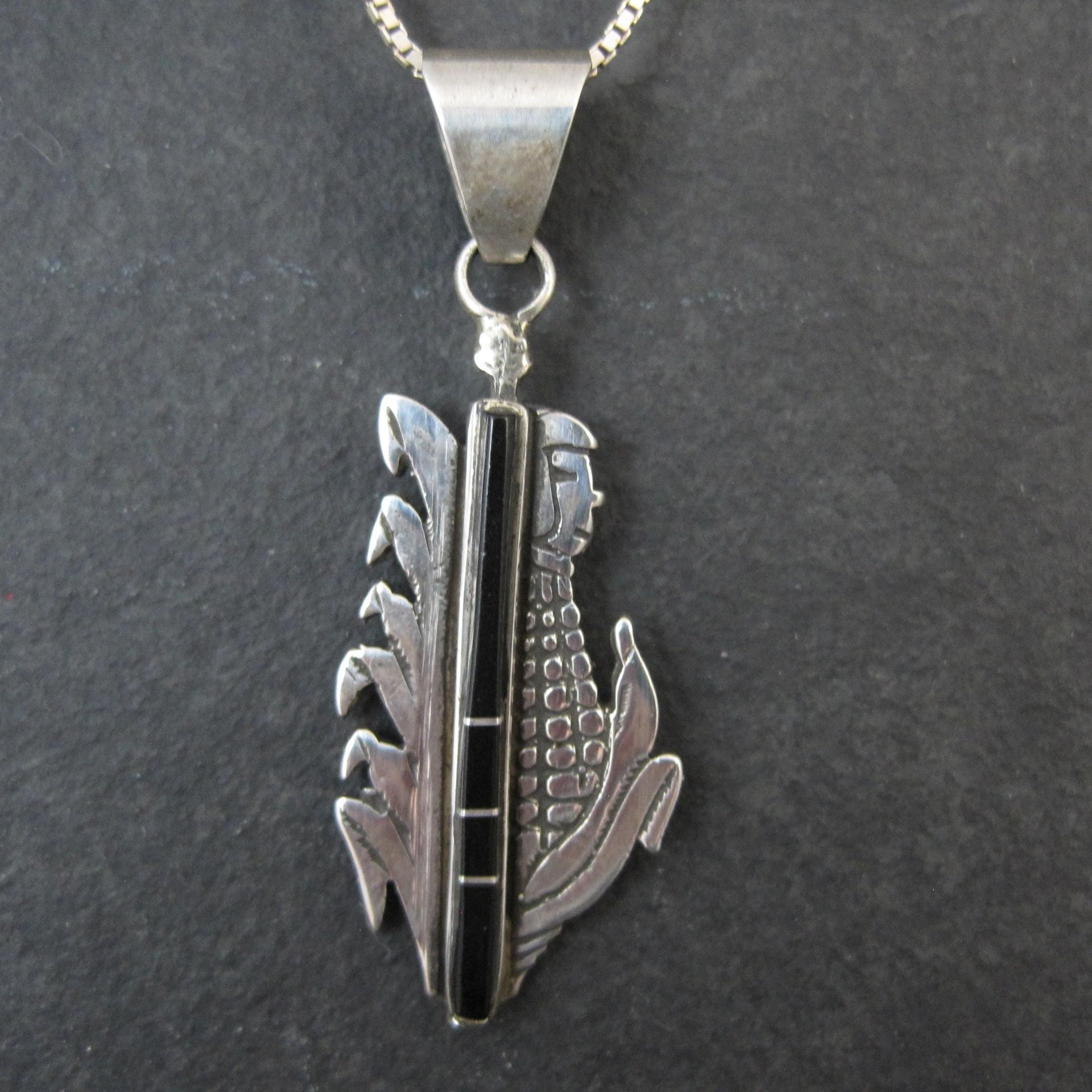 Vintage Inlaid Corn Maiden Pendant Necklace Southwestern Sterling Silver