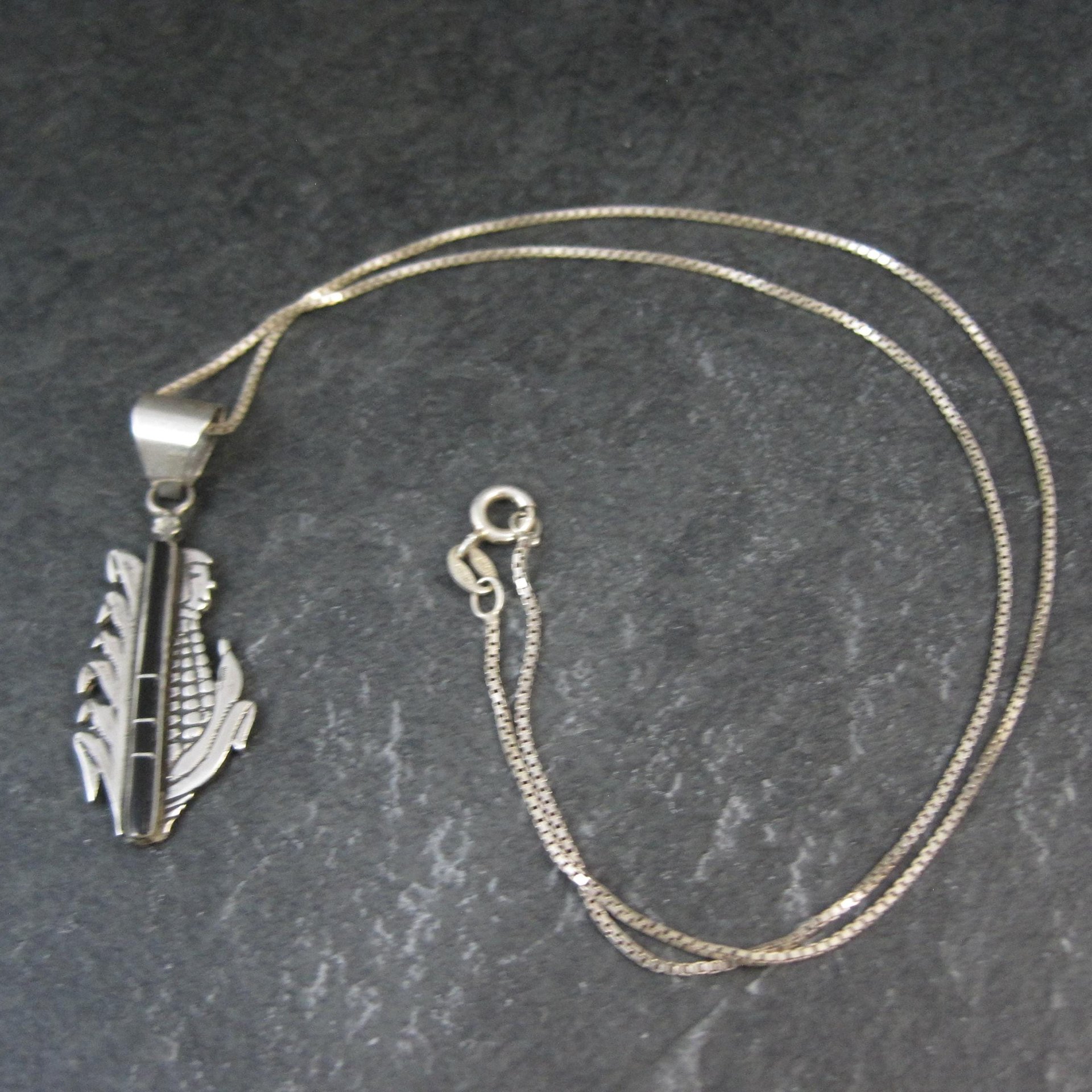 Vintage Inlaid Corn Maiden Pendant Necklace Southwestern Sterling Silver