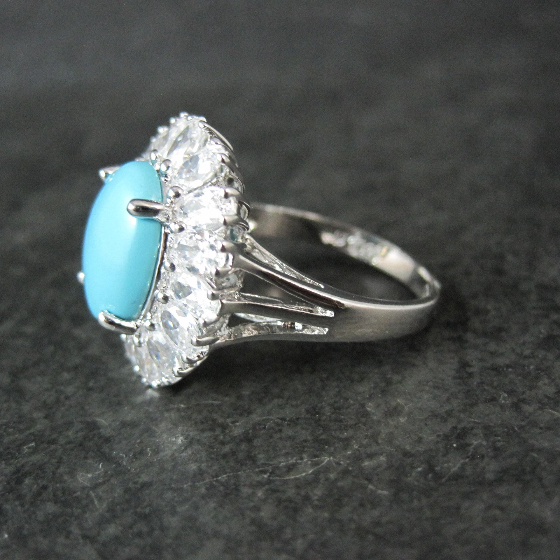 Uncas Sterling Silver Turquoise Cocktail Ring Size 10