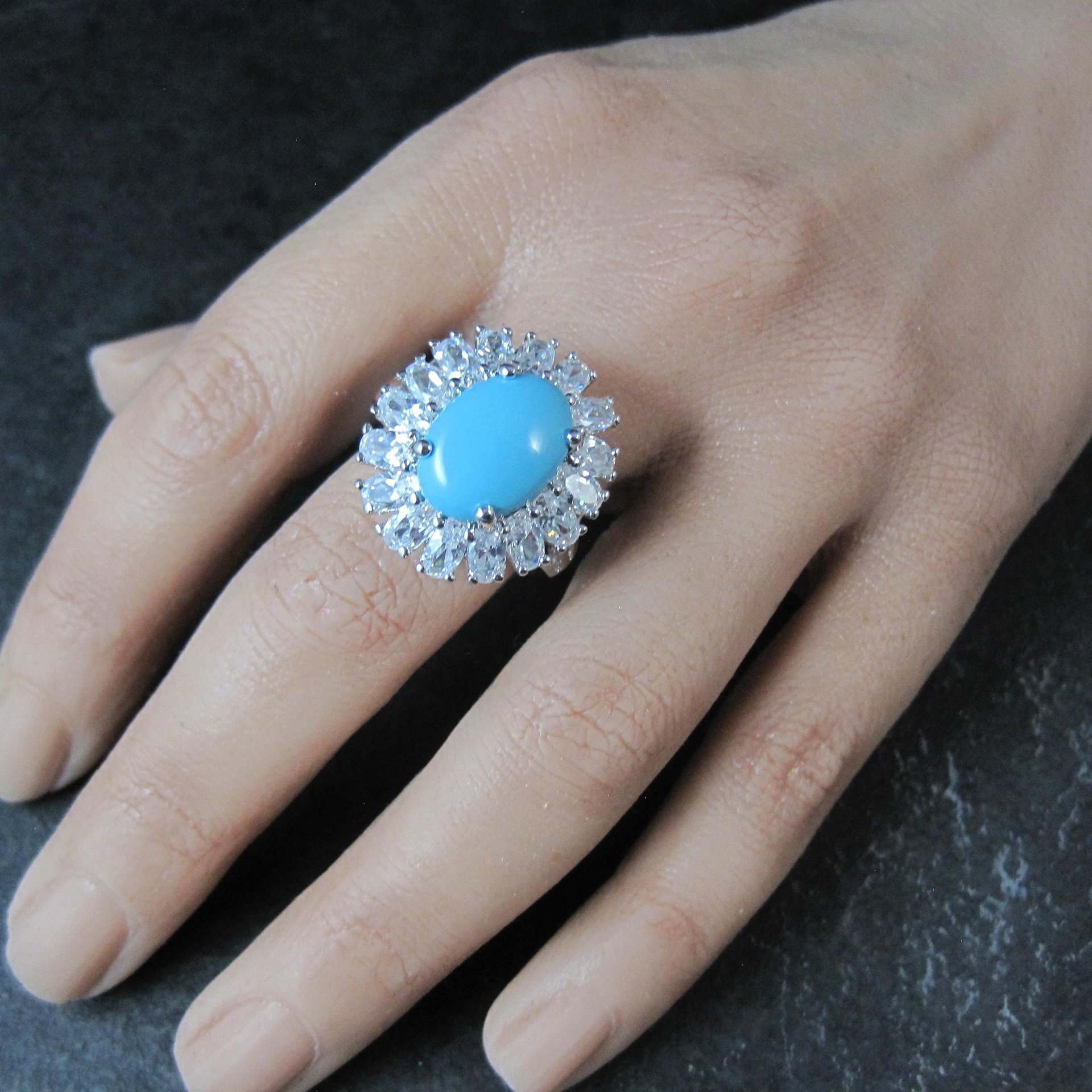 Uncas Sterling Silver Turquoise Cocktail Ring Size 10