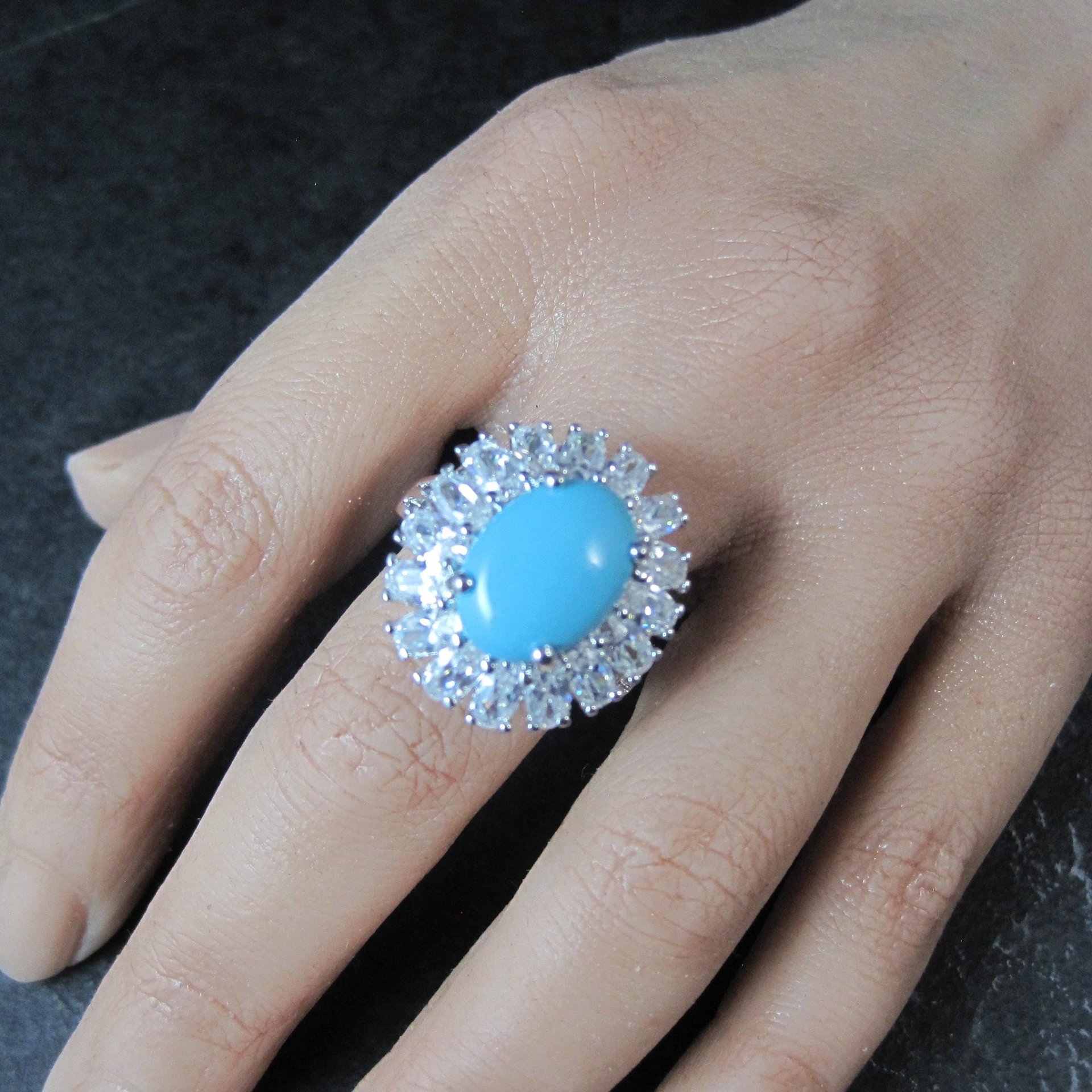 Uncas Sterling Silver Turquoise Cocktail Ring Size 10