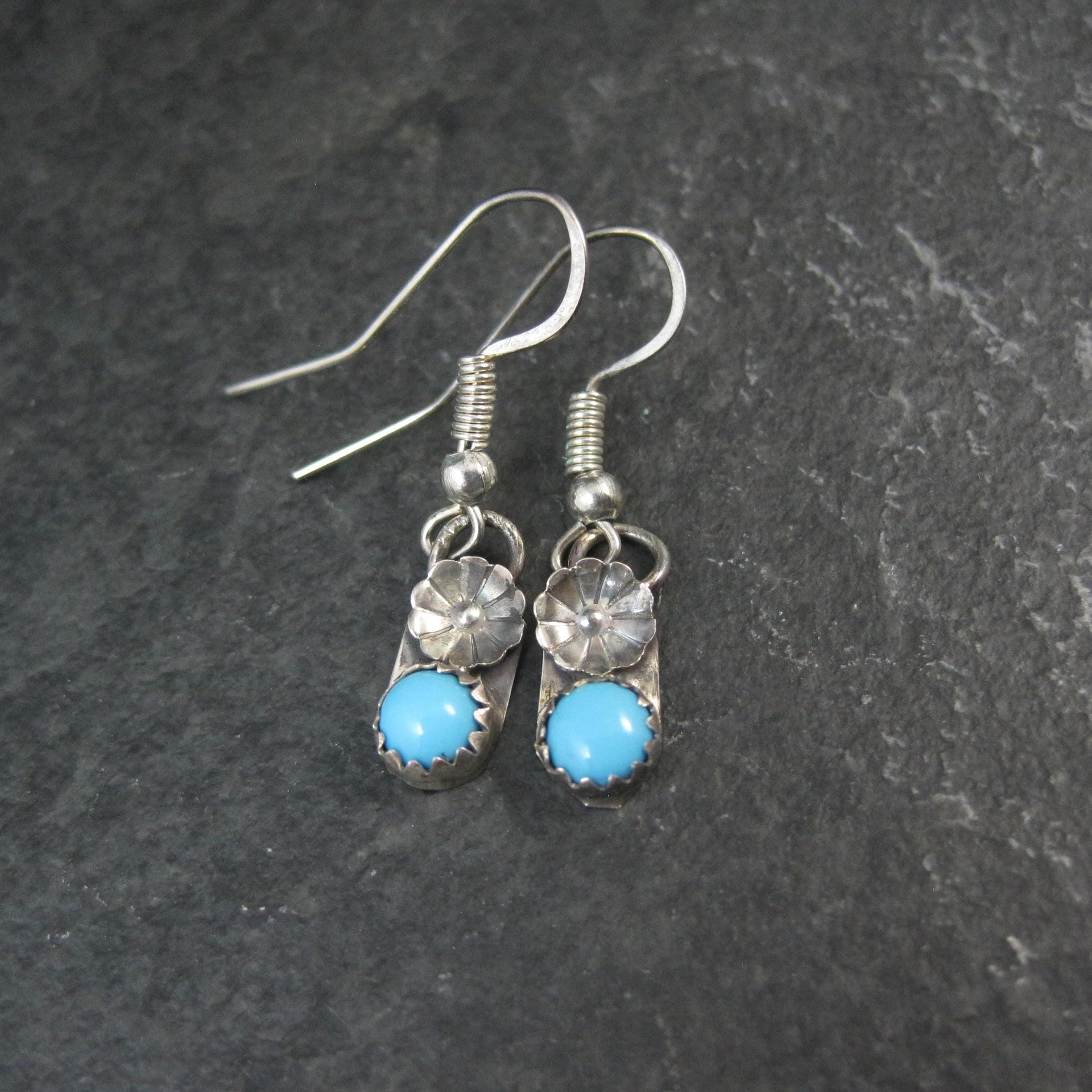 Dainty Southwestern Turquoise Peyote Flower Earrings Sterling Silver