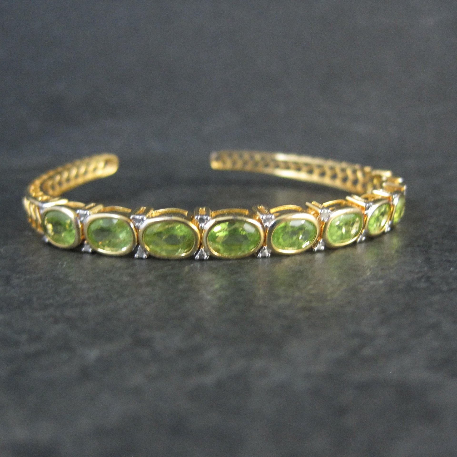 Estate Vermeil Peridot Cuff Bracelet 7" Sterling Silver 14 Carats