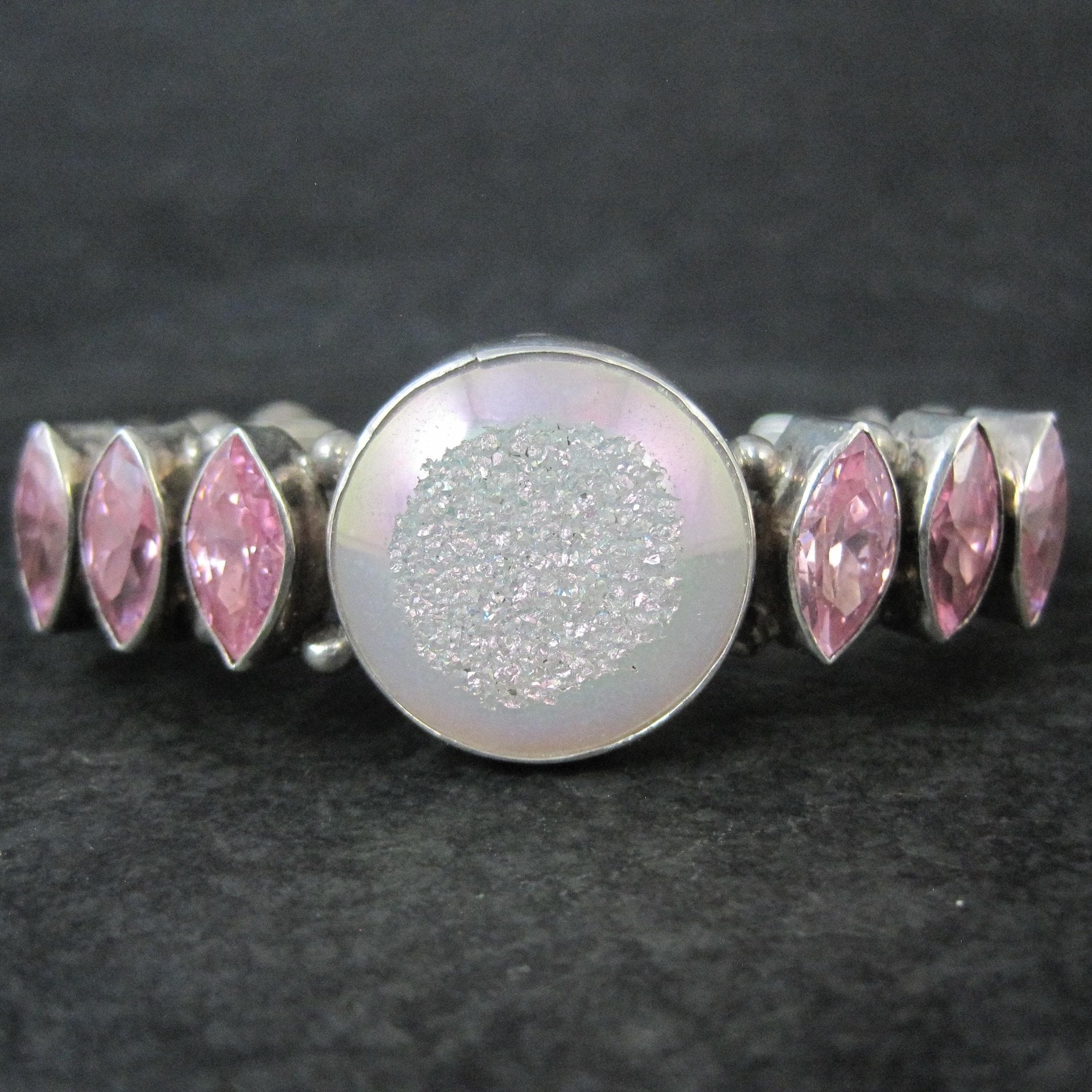 Contemporary Navajo Druzy Pink Tourmaline Cuff Bracelet Ronnie Willie 6.5"