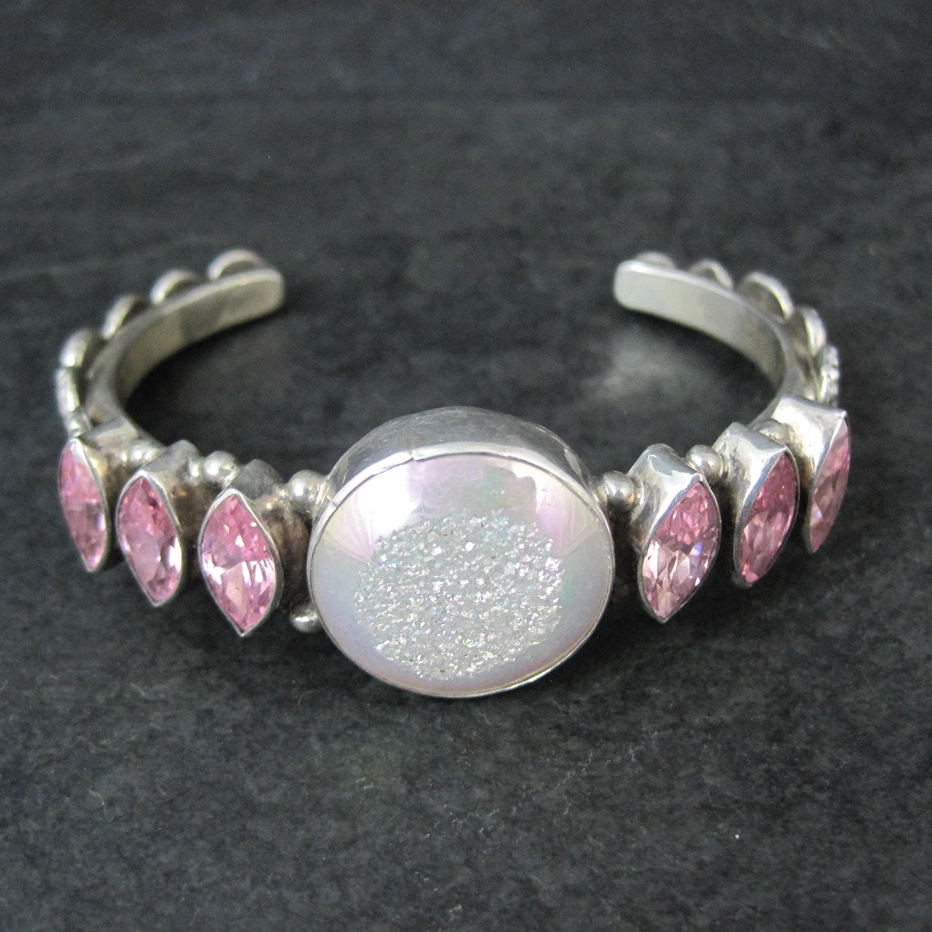 Contemporary Navajo Druzy Pink Tourmaline Cuff Bracelet Ronnie Willie 6.5"