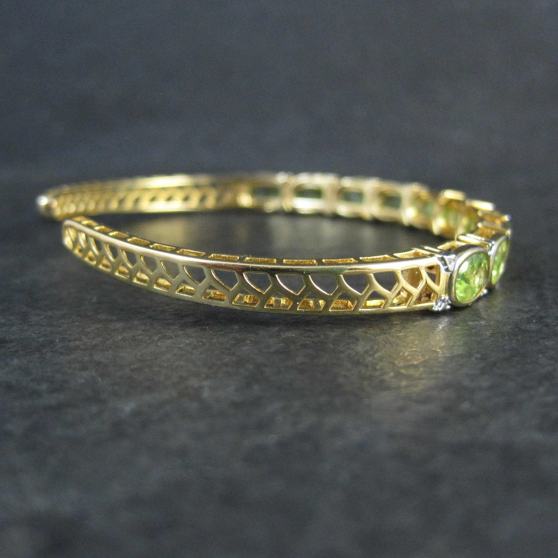Estate Vermeil Peridot Cuff Bracelet 7" Sterling Silver 14 Carats