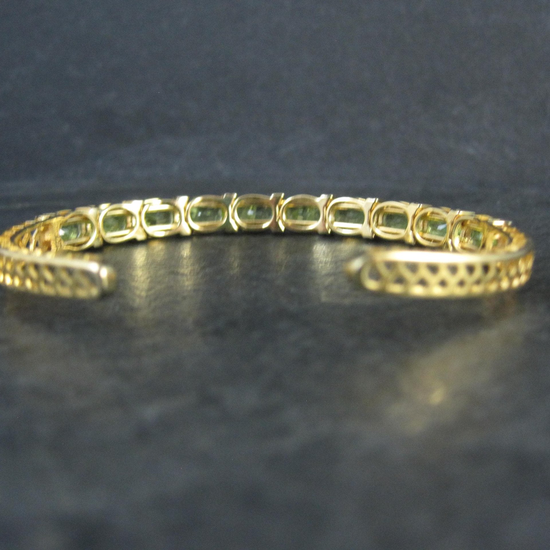 Estate Vermeil Peridot Cuff Bracelet 7" Sterling Silver 14 Carats