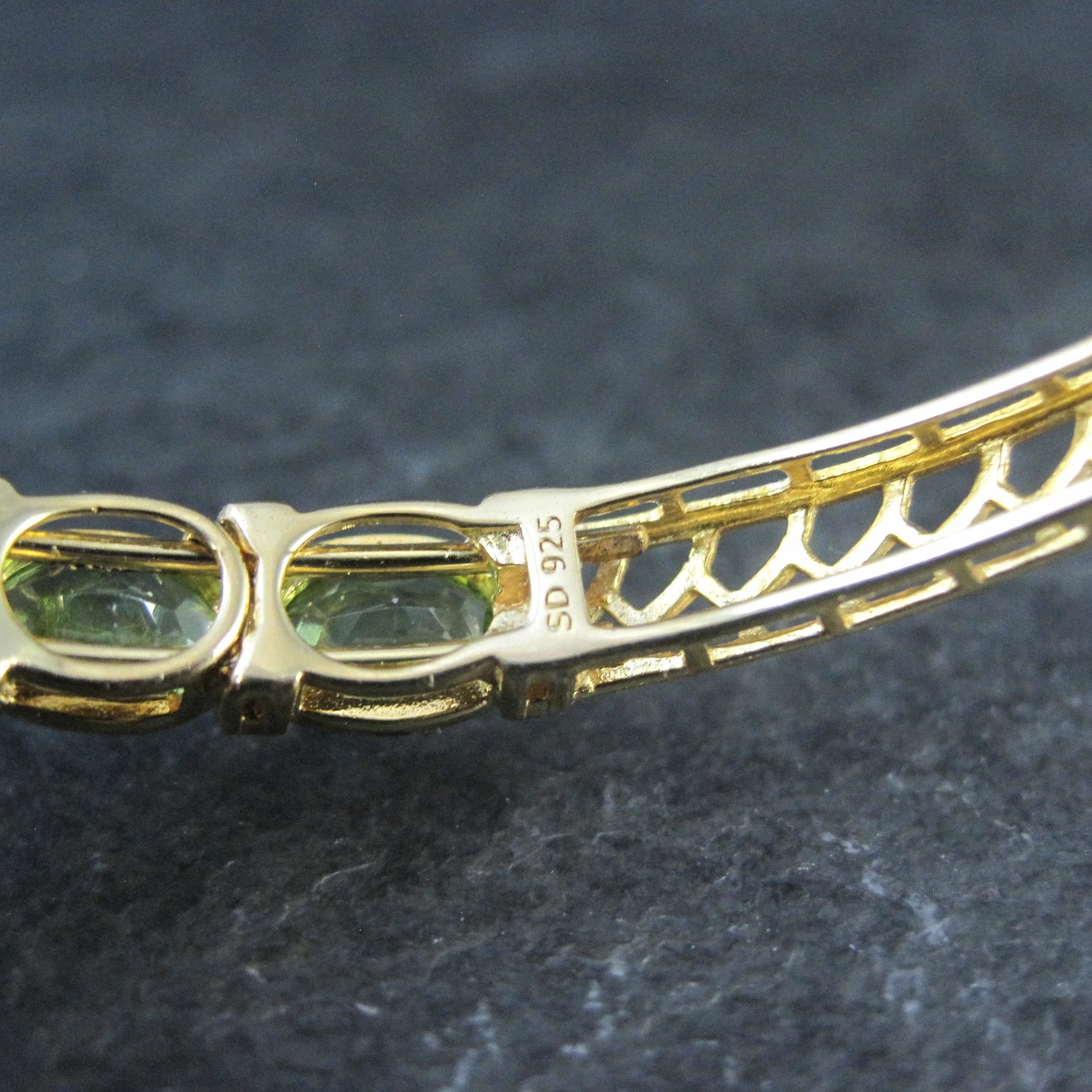 Estate Vermeil Peridot Cuff Bracelet 7" Sterling Silver 14 Carats