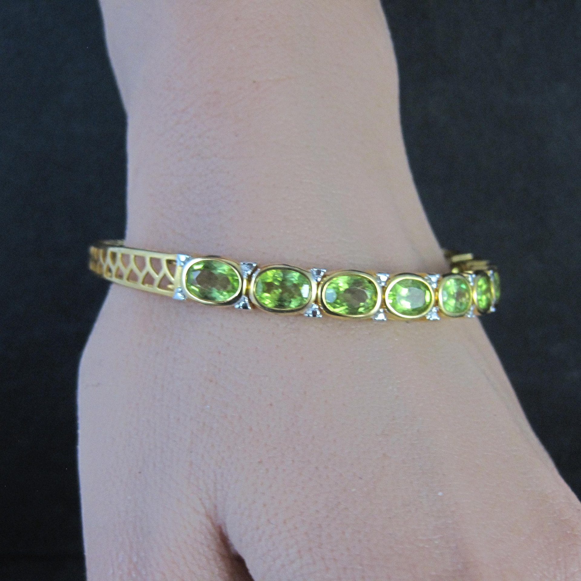 Estate Vermeil Peridot Cuff Bracelet 7" Sterling Silver 14 Carats