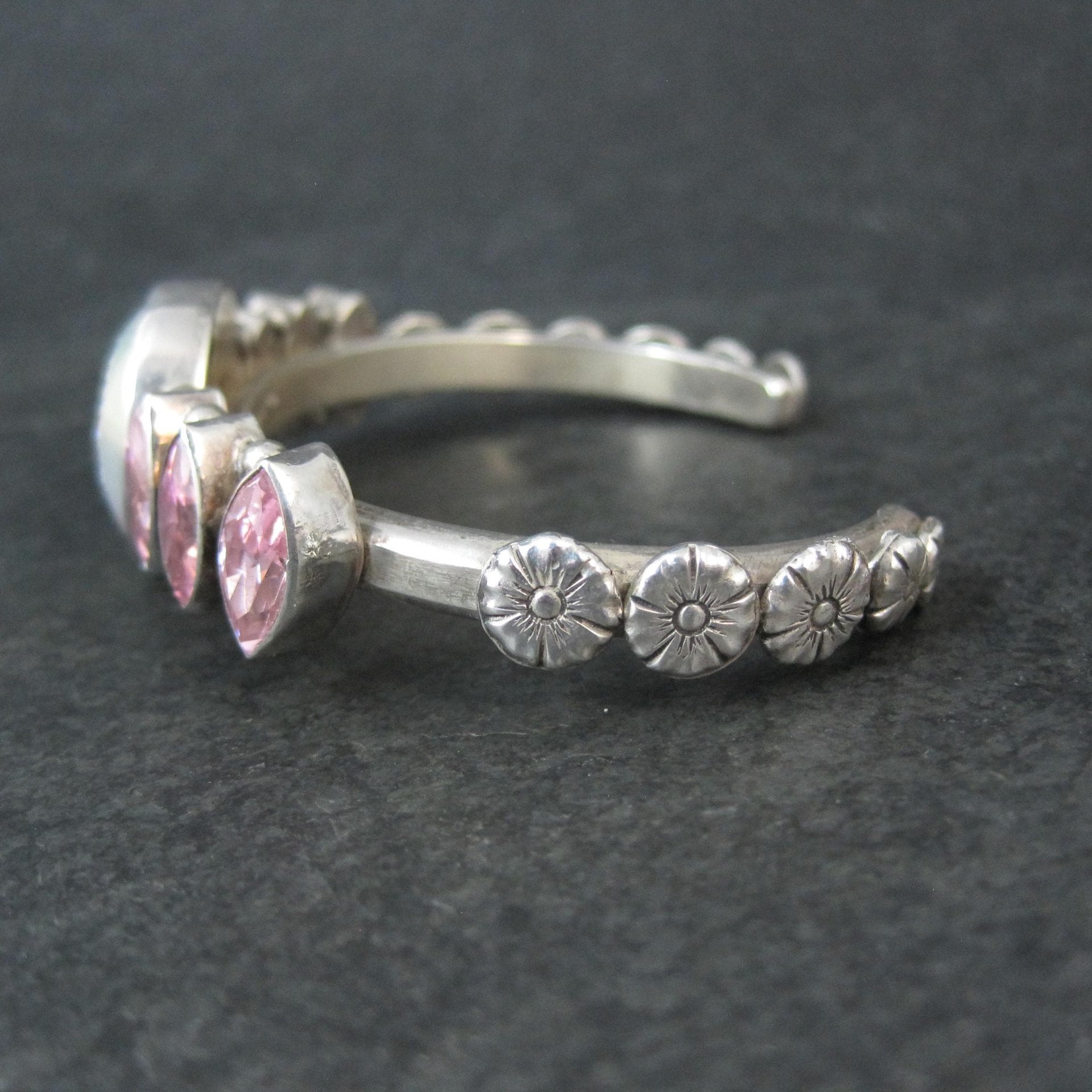 Contemporary Navajo Druzy Pink Tourmaline Cuff Bracelet Ronnie Willie 6.5"