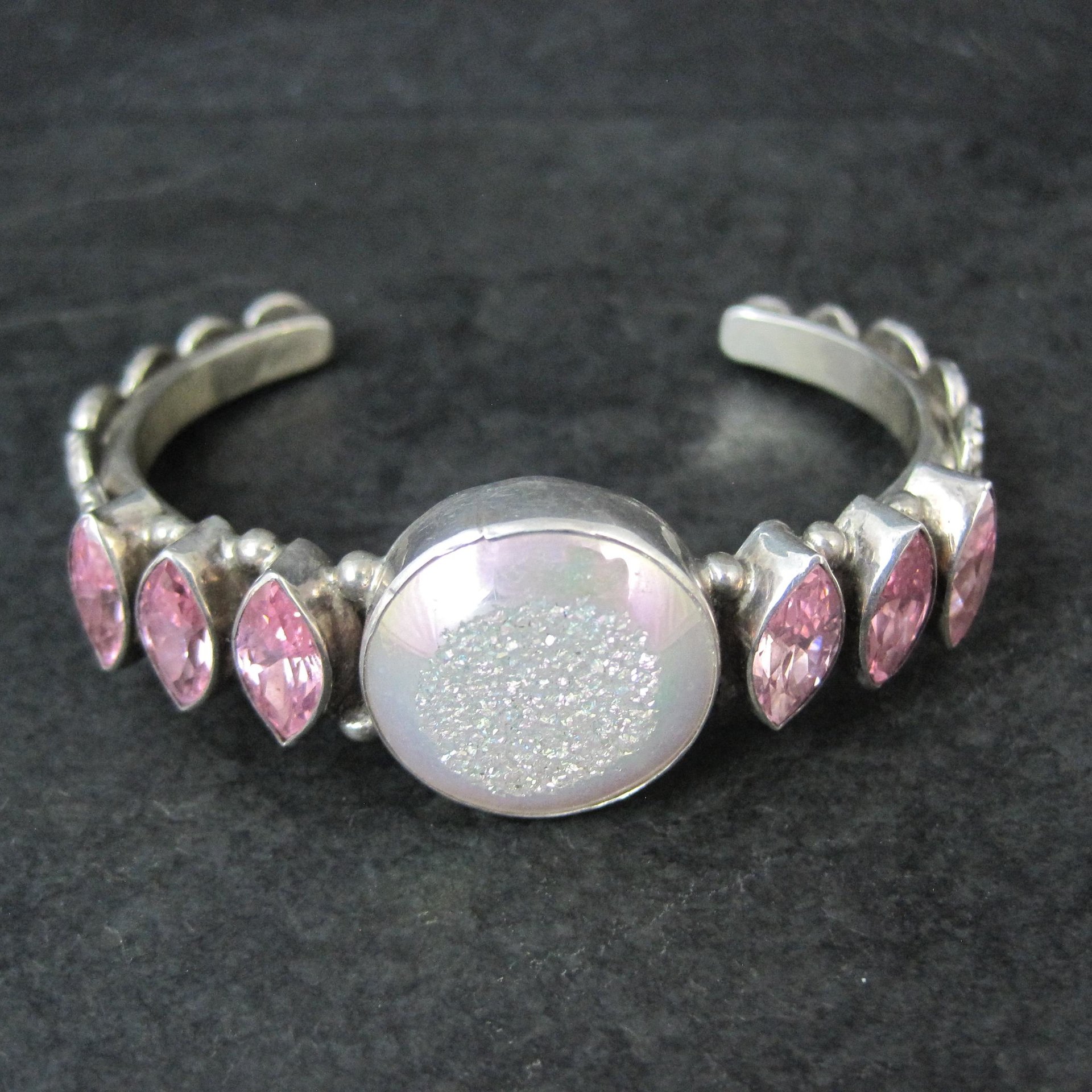 Contemporary Navajo Druzy Pink Tourmaline Cuff Bracelet Ronnie Willie 6.5"