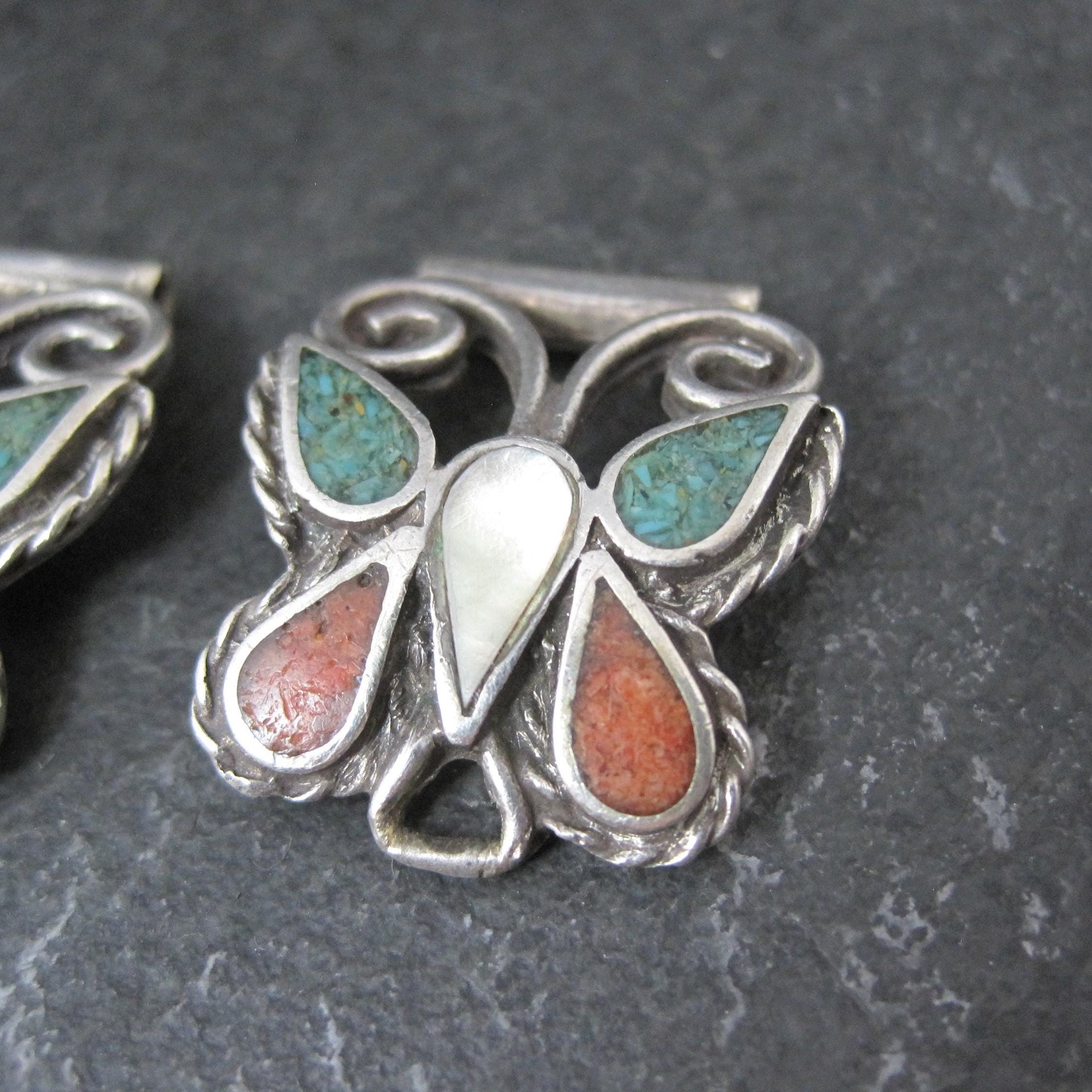 Vintage Inlaid Butterfly Watch Tips Sterling Silver Southwestern