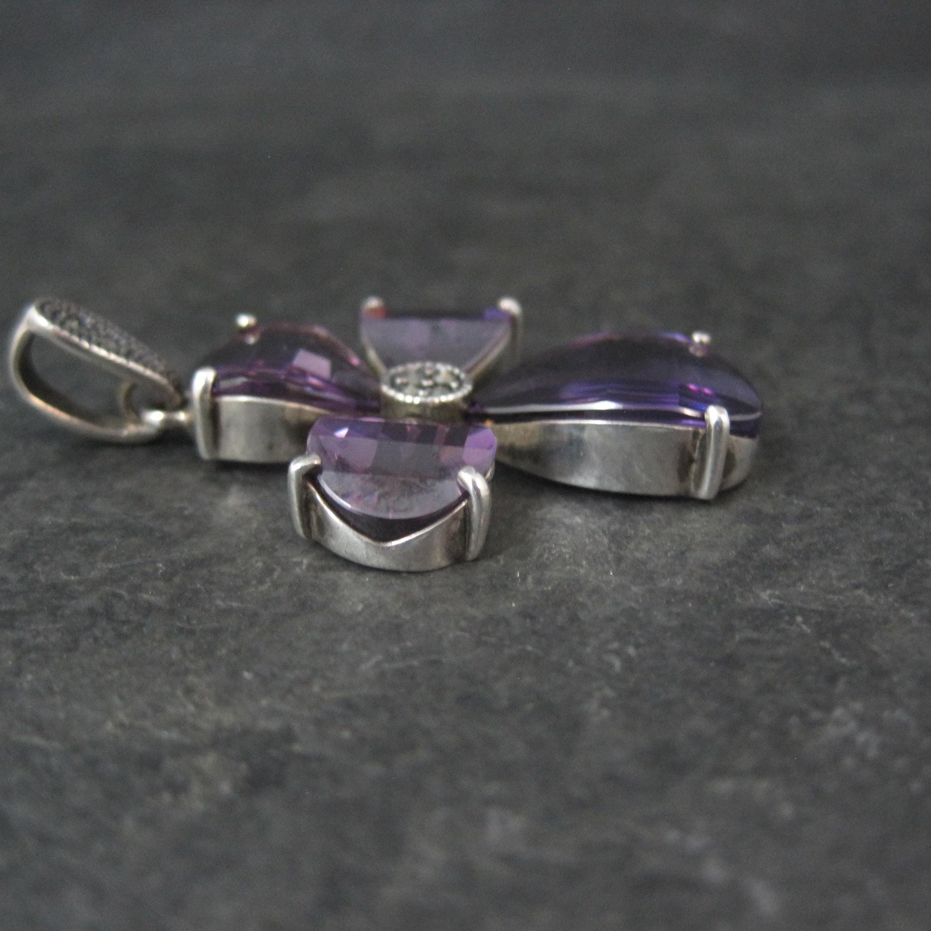 Faceted Amethyst and Marcasite Cross Pendant in Sterling Silver