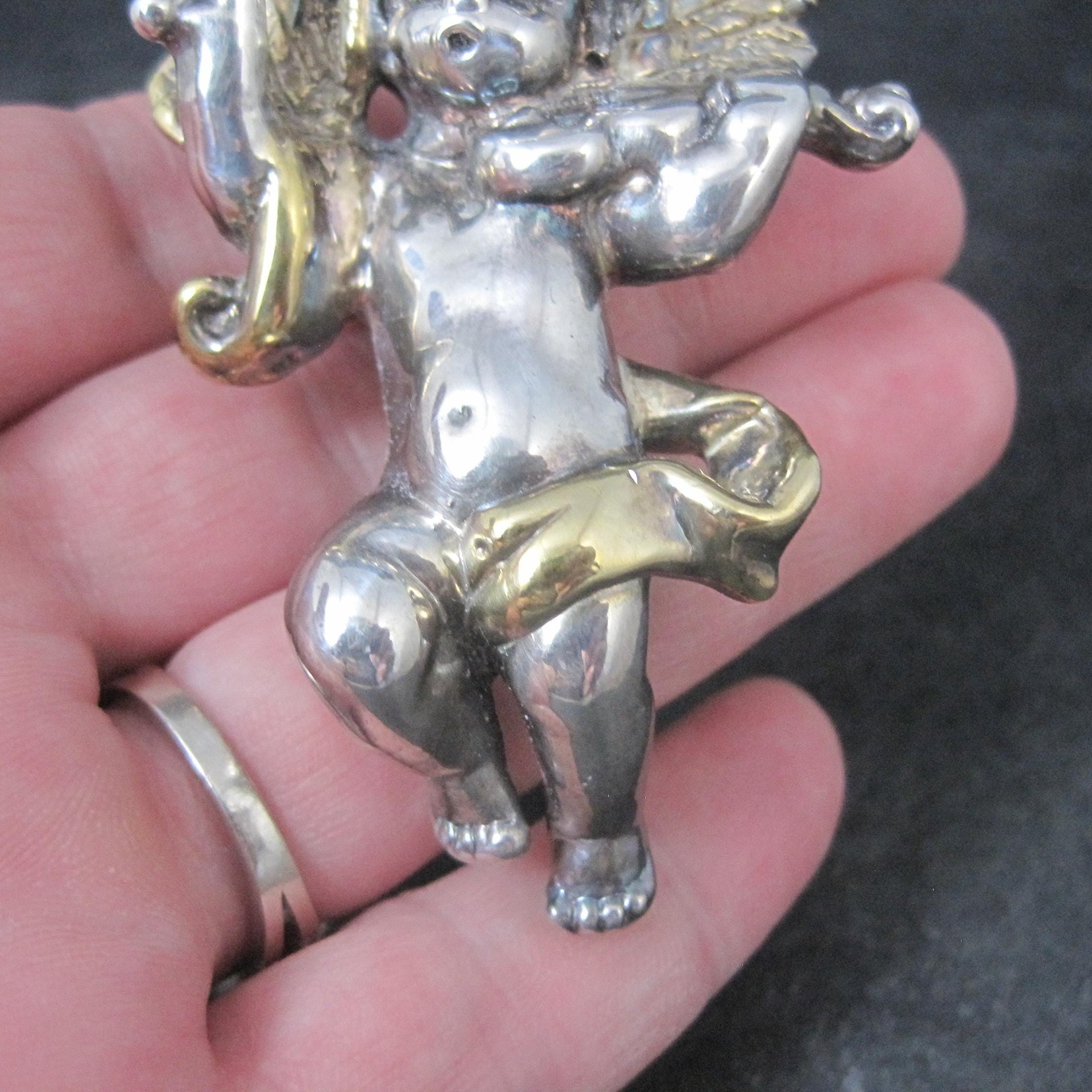 Vintage Bat-Ami Sterling Silver and Gold Vermeil Cherub Angel Pin Pendant