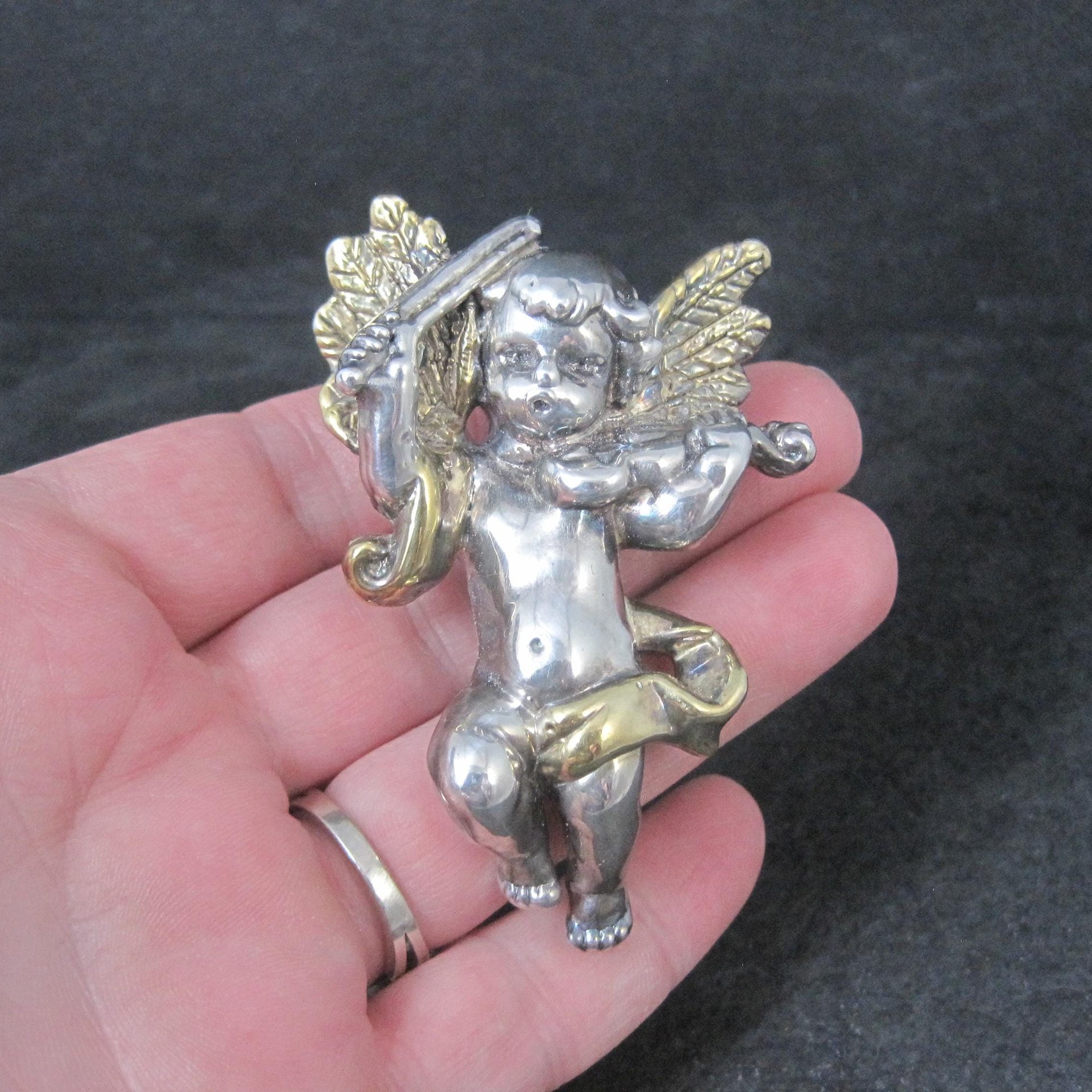 Vintage Bat-Ami Sterling Silver and Gold Vermeil Cherub Angel Pin Pendant