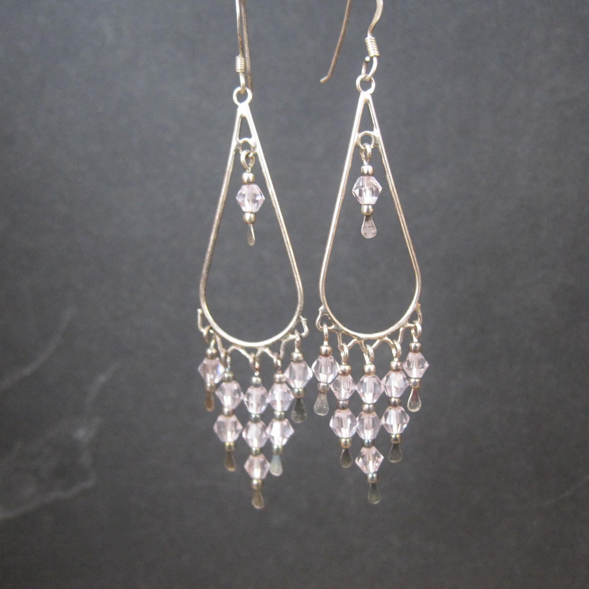 Long Vintage Sterling Pink Crystal Earrings