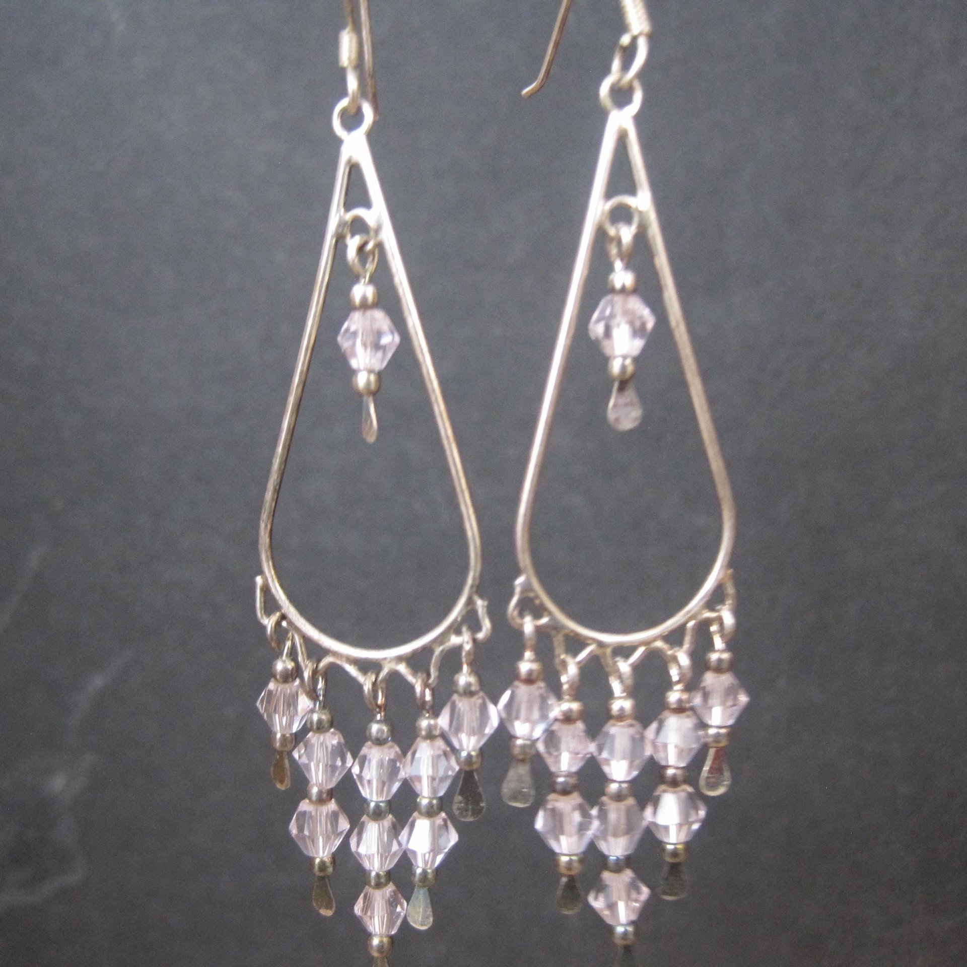 Long Vintage Sterling Pink Crystal Earrings