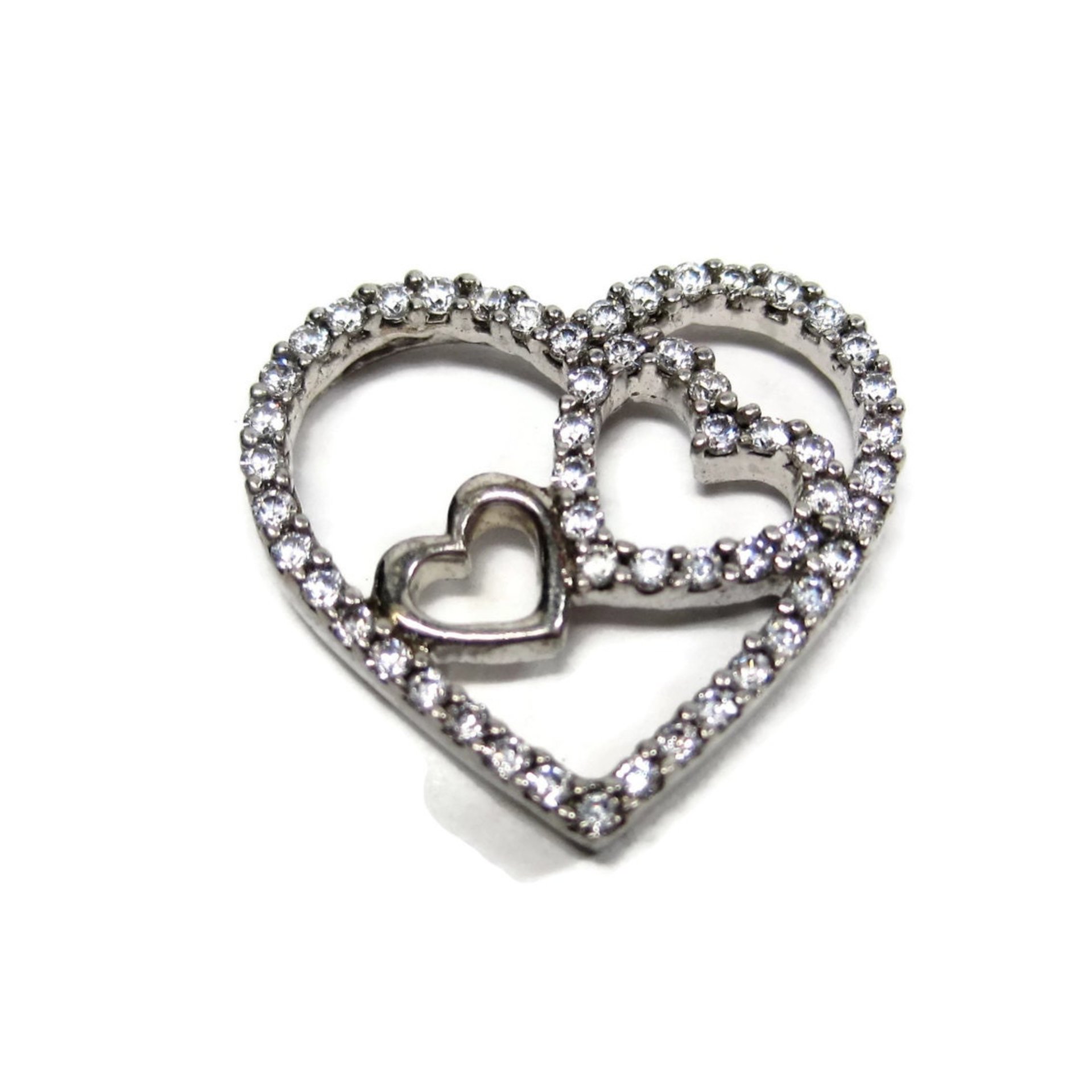 Vintage Sterling Cubic Zirconia Triple Heart Pendant