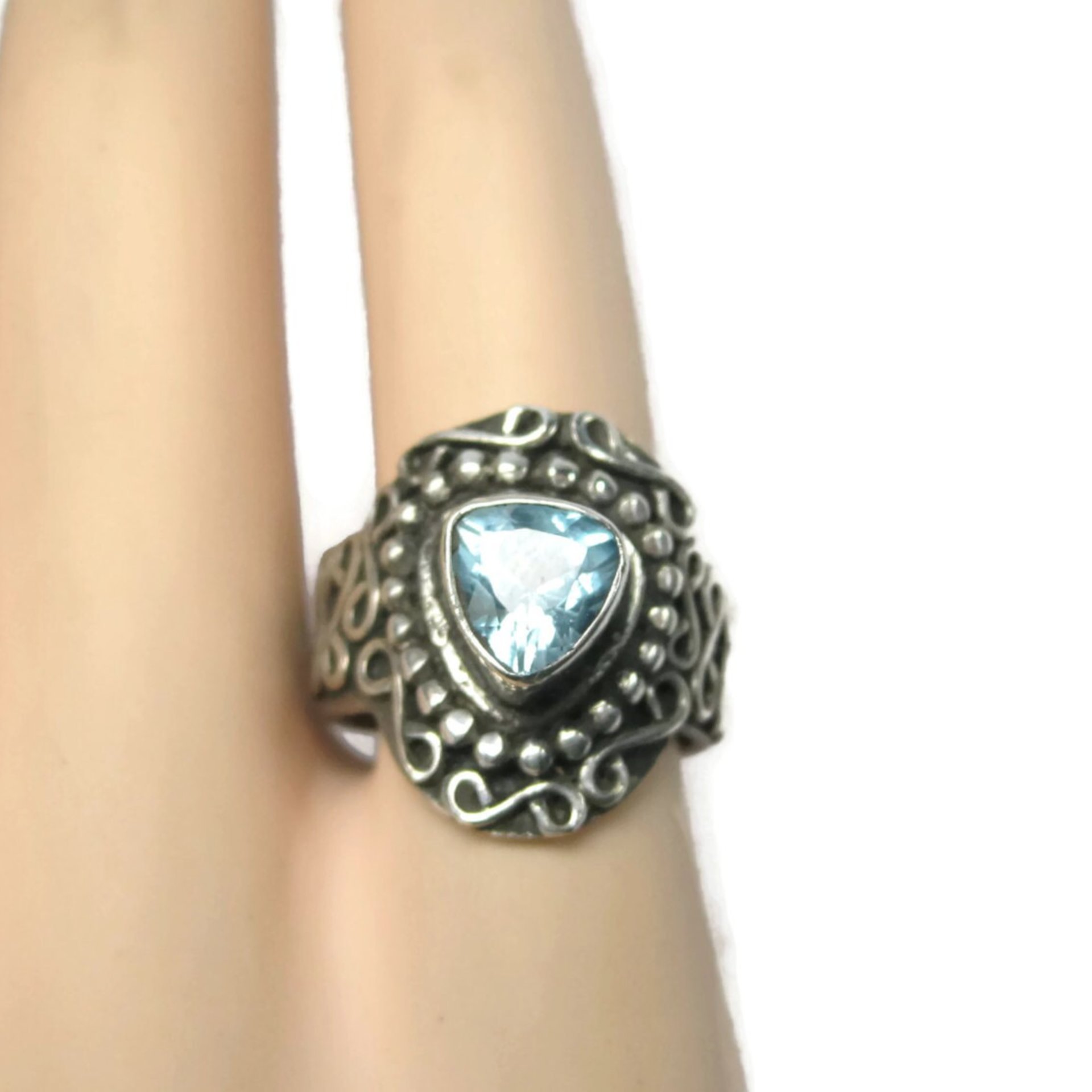 Vintage Balinese Sterling Topaz Ring Size 5