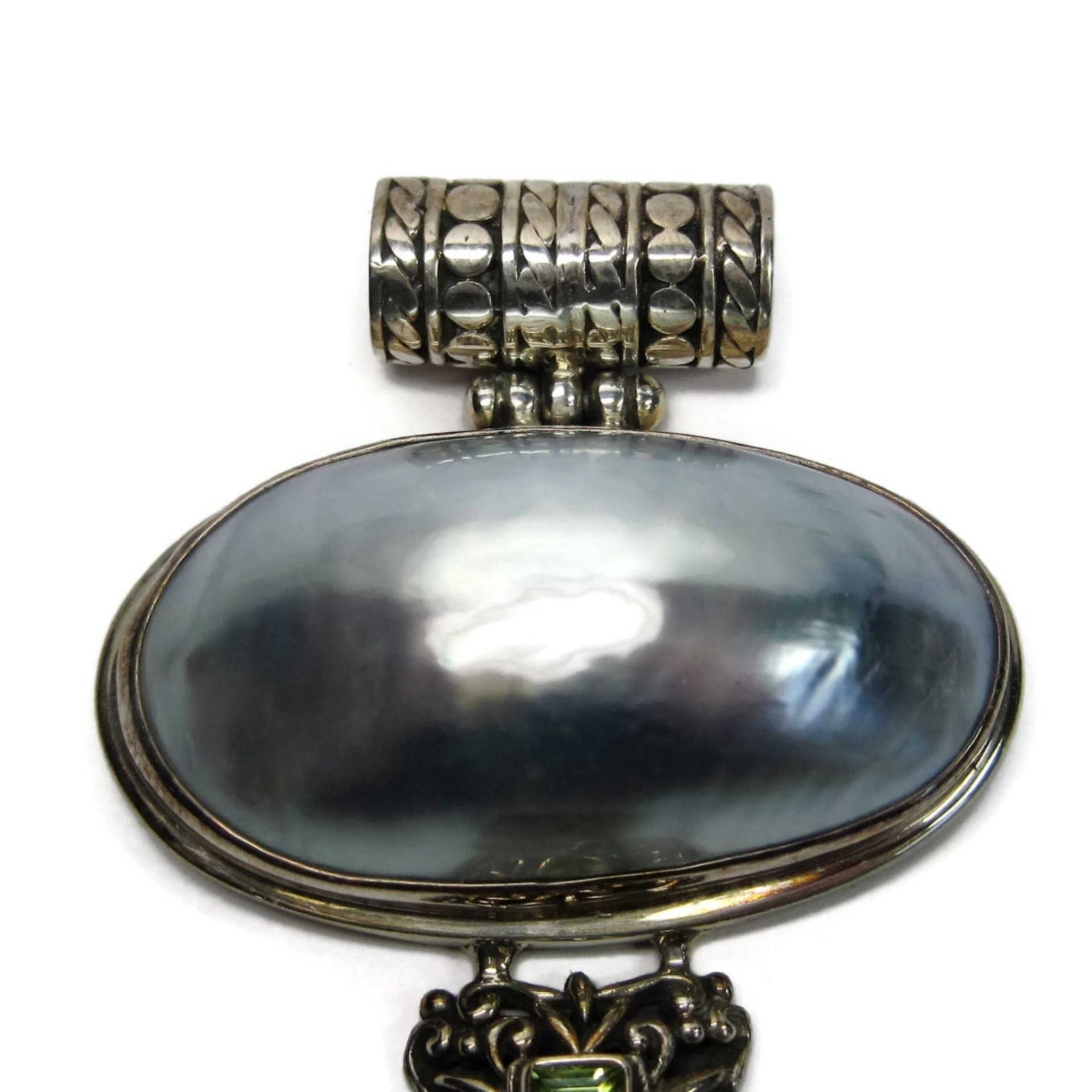 Large Vintage Sterling Peridot Topaz Mabe Pearl Pendant