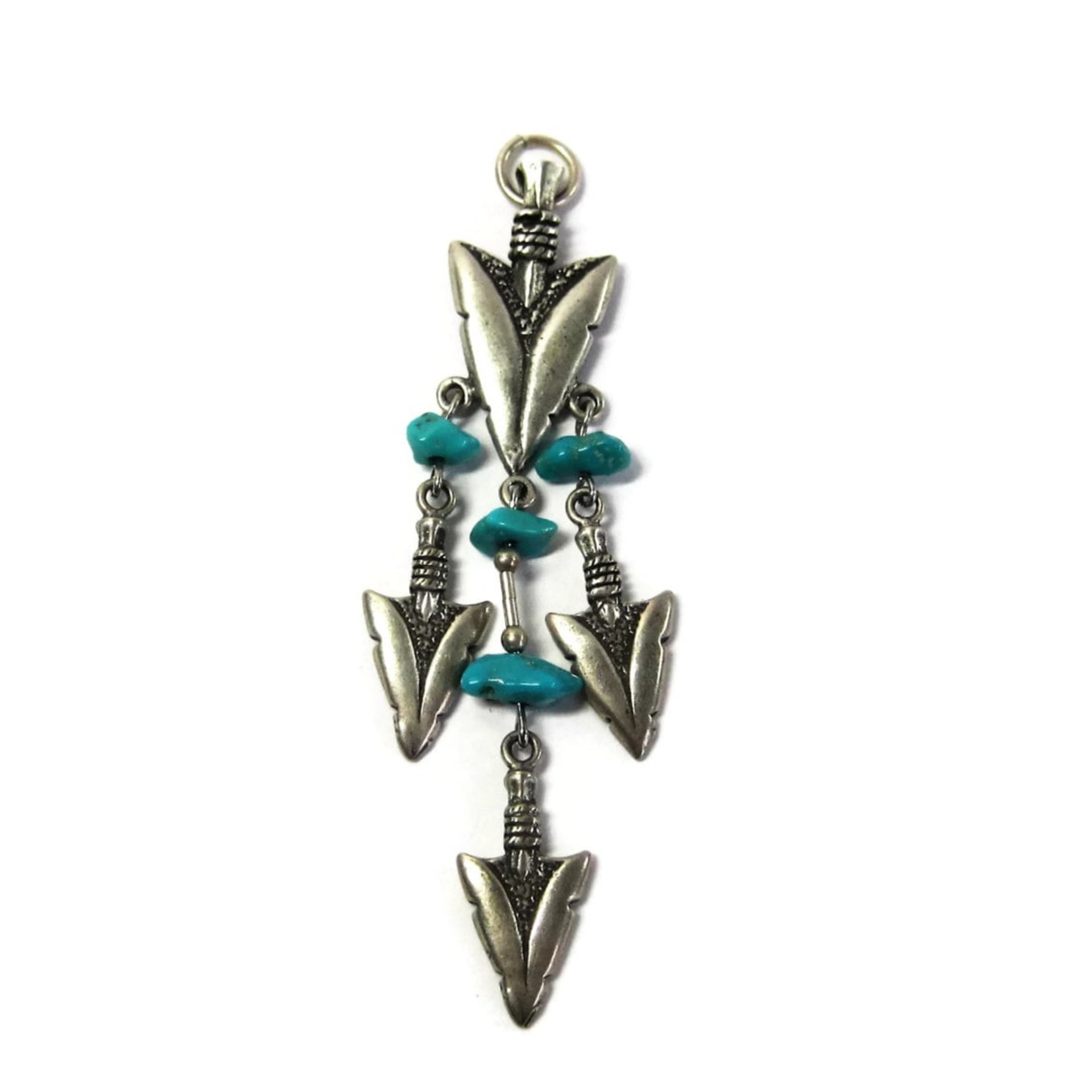 Long Vintage Sterling Turquoise Arrowhead Pendant