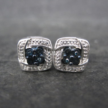 Sterling Silver Blue Diamond Illusion Stud Earrings