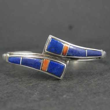 Vintage Southwestern Sterling Silver Lapis Lazuli Spiny Oyster Cuff Bracelet 6"