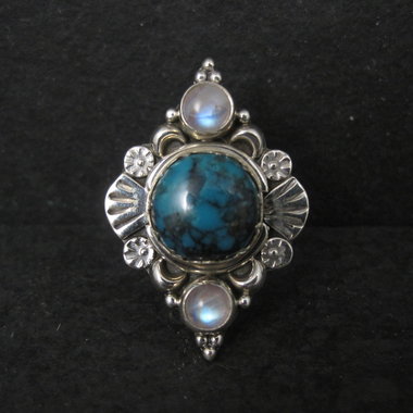 Southwestern Sterling Turquoise and Moonstone Ring Size 7
