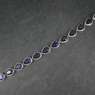 Pear Cut Amethyst Bracelet Sterling Silver 7.25" 32.4 Carats