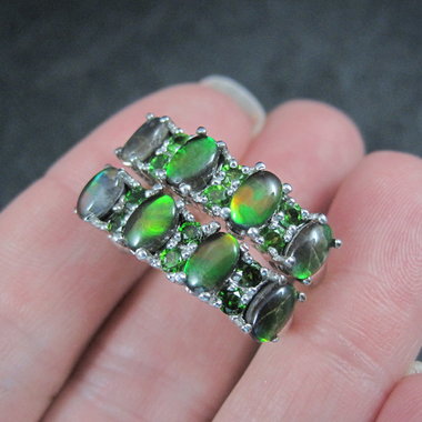Black Ethiopian Opal and Chrome Diopside Earrings Sterling Silver