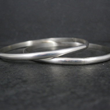 Set of 2 Plain Navajo Bangle Bracelets Sterling Silver 7.75"  TAHE