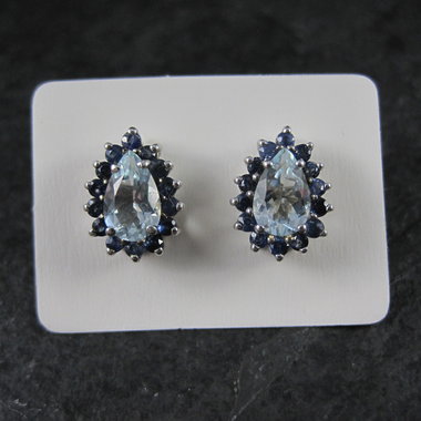 Aquamarine Sapphire Teardrop Stud Earrings Sterling Silver