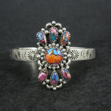 Southwestern Sterling Silver Mohave Turquoise Spiny Oyster Cuff Bracelet 6.25"