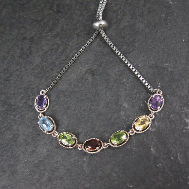 Sterling Silver Multi Gemstone Bolo Bracelet