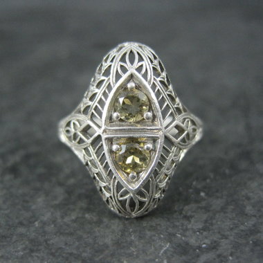 Vintage Sterling Silver Filigree Citrine Ring Size 6 Art Deco Reproduction