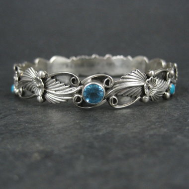 Southwestern Sterling Topaz Turquoise Bangle Bracelet