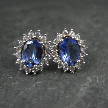 Tanzanite and White Spinel Stud Earrings Sterling Silver