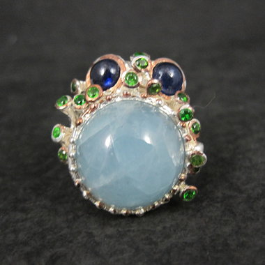 Artisan Sterling Silver Aquamarine Chrome Diopside Iolite Branch Ring Size 8
