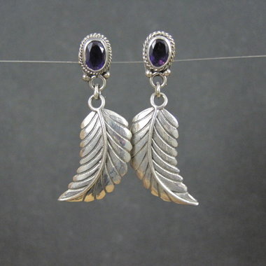 Amethyst Feather Earrings Sterling Silver