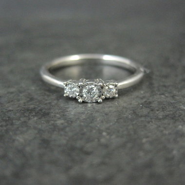 Dainty Sterling Silver 3 Stone Diamond Ring Size 8 