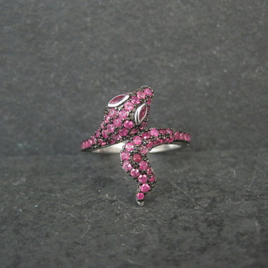 Sterling Silver Snake Ring with Pink Sapphires Size 8