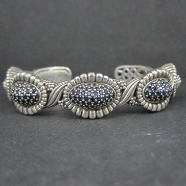 Lagos Muse Caviar Blue Sapphire Cuff Bracelet 6.34" Sterling Silver