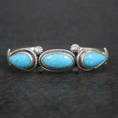 Southwestern Turquoise Cuff Bracelet Sterling Silver 6 Inches Running Bear 