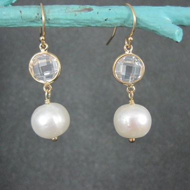 Vermeil Sterling Faceted Quartz and Pearl Earrings