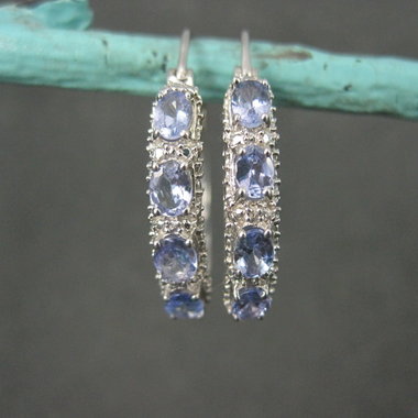 Tanzanite Hoop Earrings Sterling Silver Latch Closures